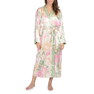 La Cera Women's Pink Floral Print Reversible Robe