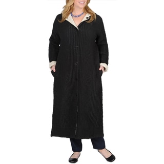 La Cera Women's Plus Size Puckered Reversible Long Coat