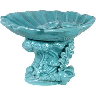 Urban Trends Collection Decorative Blue Ceramic Seashell Platter