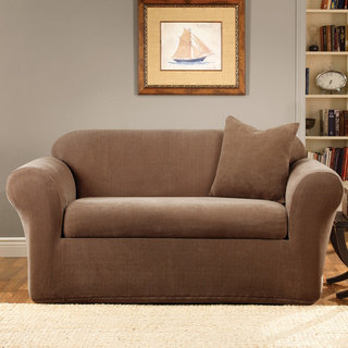 Sure Fit Stretch Metro Two-piece Brown Loveseat Slipcover