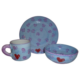 Plate, Mug and Bowl Children's Pottery Set in Blue (Peru)