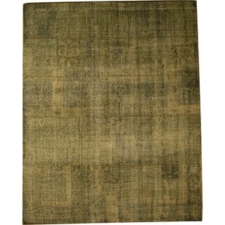 Hand-knotted Wool Green Traditional Oriental Green Over Dyed Rug (6' x 9')