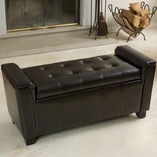 Bosworth Tufted Espresso Leather Storage Ottoman by Christopher Knight Home