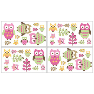 Sweet JoJo Designs Pink Happy Owl Wall Decal Stickers (Set of 4)