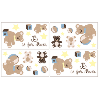 Sweet JoJo Designs Chocolate Teddy Bear Wall Decal Stickers (Set of 4)