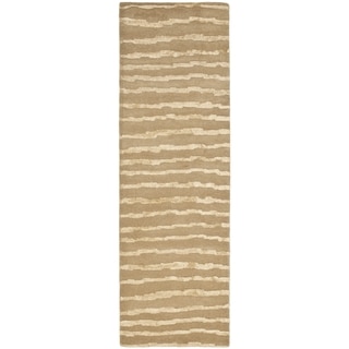 Safavieh Handmade Soho Stripes Beige/ Gold New Zealand Wool Rug (2'6 x 14')