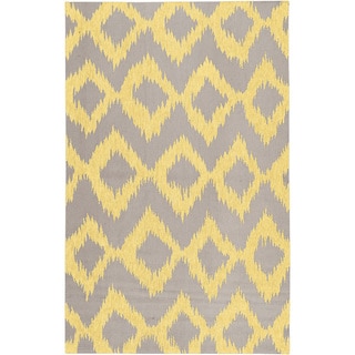 Hand-woven Fame Yellow Wool Rug (2' x 3')