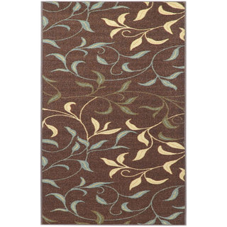 Non-Skid Ottohome Brown Floral Leafs Area Rug (5' x 6'6")
