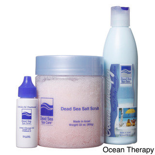 Dead Sea Spa Care 3-piece 32 oz. Salt Scrub, 8 oz. Hand and Body Massage Lotion, and 1 oz. Cuticle Oil Treatment Set