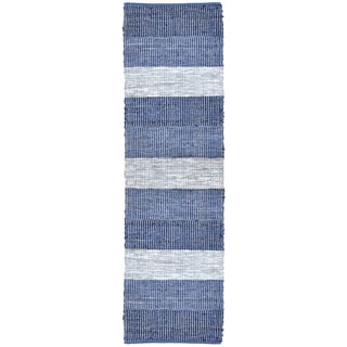 Hand Woven Matador Blue Stripe Leather Rug (2'6 x 12')