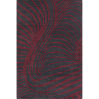 Allie Handmade Abstract Black/ Burgundy Wool Rug (5' x 7'6)