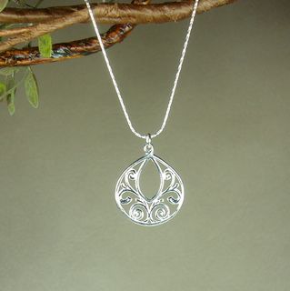 Jewelry by Dawn Fancy Filigree Teardrop Dainty Sterling Silver Necklace