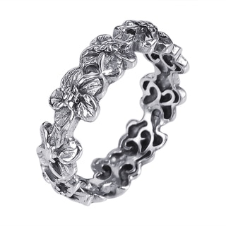 Sterling Silver Plumeria Flowers Eternity Band Ring (Thailand)