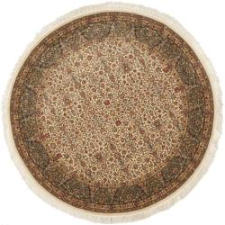 Asian Hand-knotted Royal Kerman Ivory and Red Wool Rug (8' Round)
