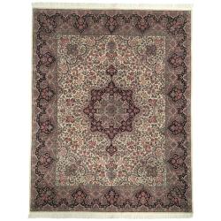 Asian Hand-knotted Royal Kerman Ivory and Navy Wool Rug (9' x 12')