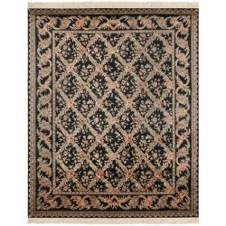 Traditional Asian Hand-Knotted Royal Kerman Black Wool Rug (4' x 6')