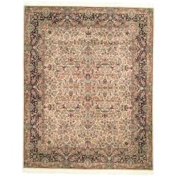 Asian Hand-knotted Royal Kerman Ivory and Green Wool Rug (8' x 10')