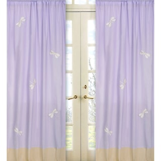 Sweet Jojo Designs Purple, Yellow and White 84-inch Window Treatment Curtain Panel Pair for Purple Dragonfly Dreams Collection