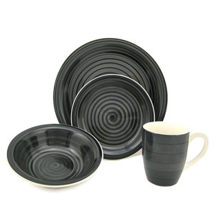 Black Swirl Stoneware 16-piece Dinnerware Set