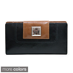 Anais Gvani Two-toned Twist Lock Closure Genuine Leather Checkbook Wallet