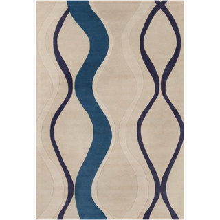 Allie Handmade Blue/Beige Abstract Wool Rug (5' x 7'6)