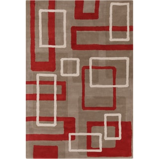 Handmade Allie Geometric Taupe Wool Rug (5' x 7'6)