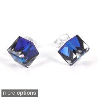 Crystal Prism Cube .925 Sterling Silver Post Earrings (Thailand)
