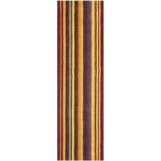 Safavieh Handmade Himalaya Red/ Multicolored Stripe Wool Gabbeh Runner Rug (2'3 x 12')