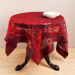 Saro Flocked Design Raisin Table Linen