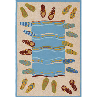 Hand-hooked Picadilly Beaches Sand/Multi Polypropylene Rug (5'6 x 8')