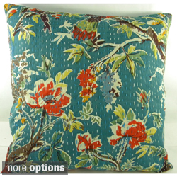 Ethnic Kantha Stitch Tropical Birds Cushion Cover , Handmade in India