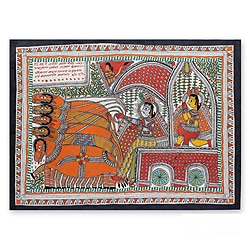 Handmade Madhubani 'The Mahabharata Battle' Folk Art Painting (India)