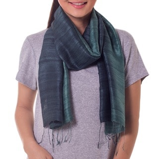 Handcrafted Silk 'Bold Teal' Scarf (Thailand)