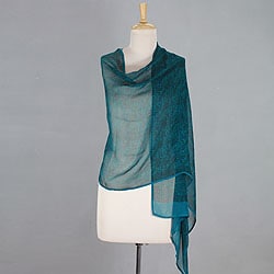 Handcrafted Silk 'Indian Turquoise' Shawl (India)