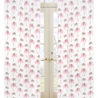 Sweet Jojo Designs Pink, Taupe and White 84-inch Window Treatment Curtain Panel Pair for Pink and Taupe Mod Elephant Collection