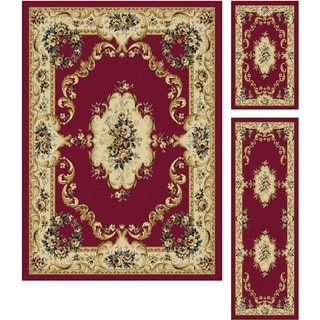 Alise Lagoon 3-piece Red Traditional Area Rug Set