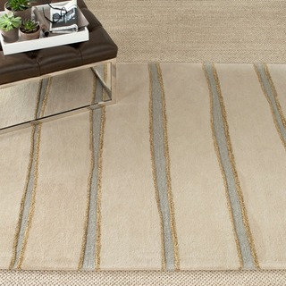 Martha Stewart by Safavieh Chalk Stripe Wheat Beige Wool/ Viscose Rug (4' x 6')