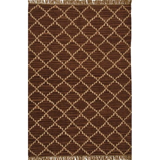 Hand-woven Kilim Brown Wool/ Jute Rug (6' x 9')