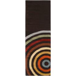 Hand-tufted Black Contemporary Multi Colored Circles Arnott Wool Geometric Rug (3' x 12')