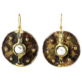 Handmade Howlite Brass Disk Earrings (South Africa)