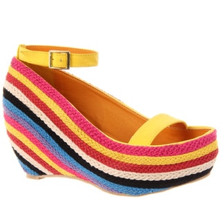 Fahrenheit Women's 'Fig-02' Yellow Slingback Rainbow-Wedge Sandals
