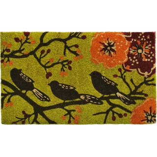 Birds in a Tree Green Coir/ Vinyl Doormat (1'5 x 2'5)