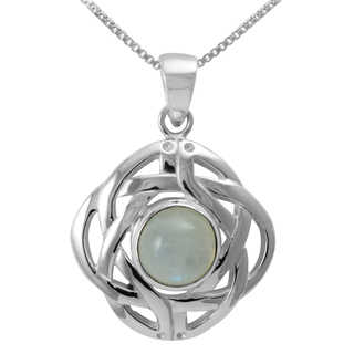 Sterling Silver 'Classic Celtic Knot' Round Natural Moonstone Necklace (Thailand)