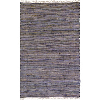 Hand-woven Matador Purple Leather and Hemp Area Rug (5' x 8')