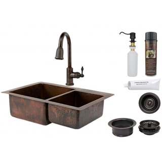 Premier Copper Products 60/40 Double Basin Sink and Pull Down Faucet Package