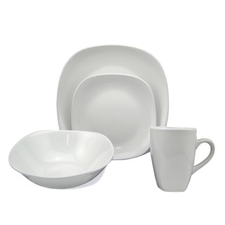 Lorren Home Trend 'White' 16-piece Square Stoneware Dinnerware Set