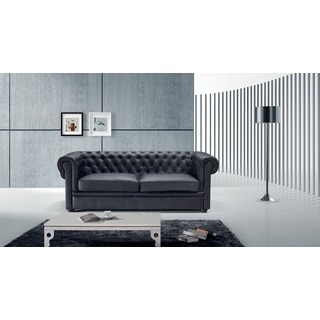 Black Leather Chesterfield Two-seater Sofa