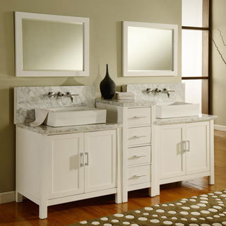 Direct. Vanity Sink 84-inch Horizon Pearl White/ Carrera Marble Double Bathroom Vanity Sink Console