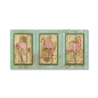 Jean Plout 'Vintage Pink Flamingo Trio' Triptych Art