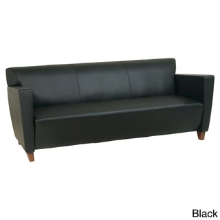 Office Star Products Black Leather Sofa Chair with Legs in Cherry Finish